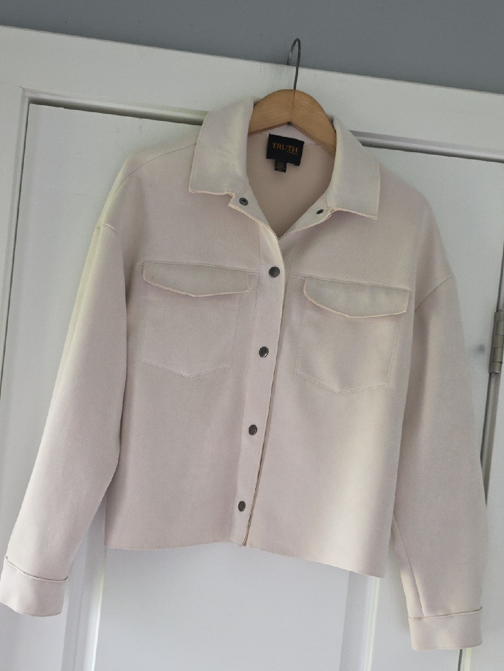 NWOT...TRUTH By Republic Light Cream Button-Up Faux Leather Suede Jacket